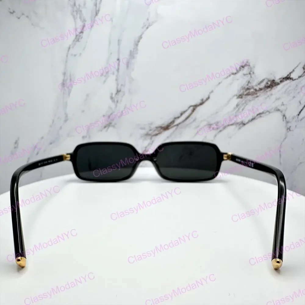 New MIU MIU Sunglasses Black Square Rectangle Acetate Gold Metal Logo Authentic